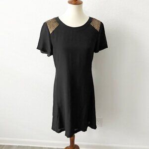 Madewell Black Silk & Gold Sequin Shift Shirt Dress size 2